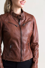 Sandy Lambskin Leather Moto Jacket