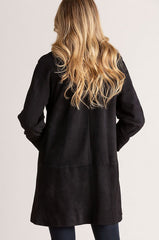Sophie Lambskin Suede Leather Swing Coat