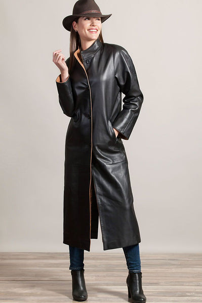 Vickie Full-Length Lambskin Leather Coat