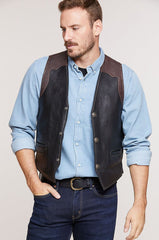 Garrison Bison Leather Vest with Concealed Carry Pockets