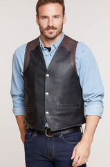 Garrison Bison Leather Vest with Concealed Carry Pockets