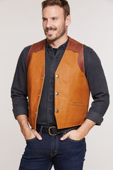 Garrison Bison Leather Vest with Concealed Carry Pockets