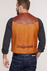 Garrison Bison Leather Vest with Concealed Carry Pockets