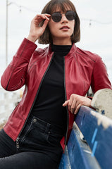 Racquel Italian Lambskin Leather Moto Jacket