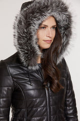 Ginger Hooded Lambskin Leather Jacket with Fox Fur Trim