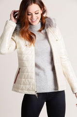 Ginger Hooded Lambskin Leather Jacket with Fox Fur Trim