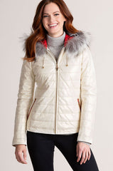 Ginger Hooded Lambskin Leather Jacket with Fox Fur Trim