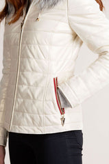 Ginger Hooded Lambskin Leather Jacket with Fox Fur Trim