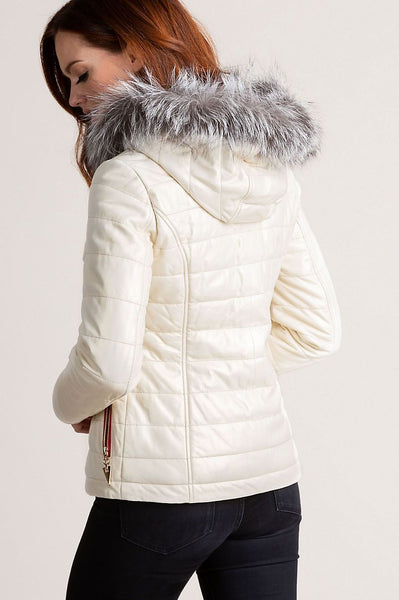 Ginger Hooded Lambskin Leather Jacket with Fox Fur Trim