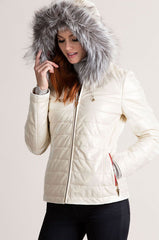 Ginger Hooded Lambskin Leather Jacket with Fox Fur Trim