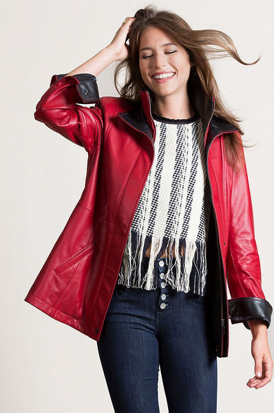 Rory Scarlet Lambskin Leather Jacket