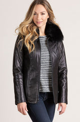 Faye Italian Lambskin Leather Jacket with Detachable Fox Fur Collar
