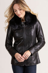 Faye Italian Lambskin Leather Jacket with Detachable Fox Fur Collar