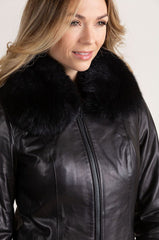 Faye Italian Lambskin Leather Jacket with Detachable Fox Fur Collar