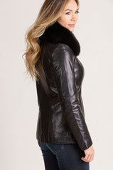 Faye Italian Lambskin Leather Jacket with Detachable Fox Fur Collar