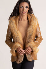 Bethany Lambskin Leather Jacket with Red Fox Fur Trim