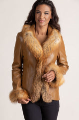 Bethany Lambskin Leather Jacket with Red Fox Fur Trim