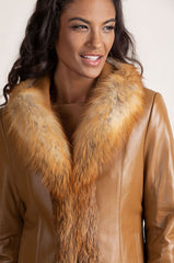 Bethany Lambskin Leather Jacket with Red Fox Fur Trim