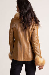 Bethany Lambskin Leather Jacket with Red Fox Fur Trim
