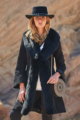 Felicity Suede Leather Coat with Fox Fur Trim
