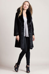 Felicity Suede Leather Coat with Fox Fur Trim