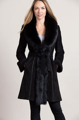 Felicity Suede Leather Coat with Fox Fur Trim