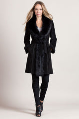Felicity Suede Leather Coat with Fox Fur Trim