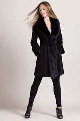 Felicity Suede Leather Coat with Fox Fur Trim