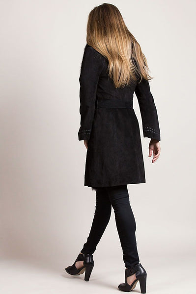 Felicity Suede Leather Coat with Fox Fur Trim