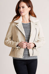 Cheryl Leather Moto Jacket with Detachable Shearling Collar