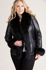 Marilyn Lambskin Leather Jacket with Frosted Fox Fur Trim