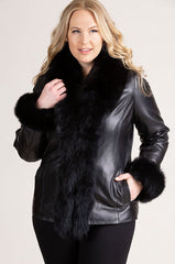 Marilyn Lambskin Leather Jacket with Frosted Fox Fur Trim