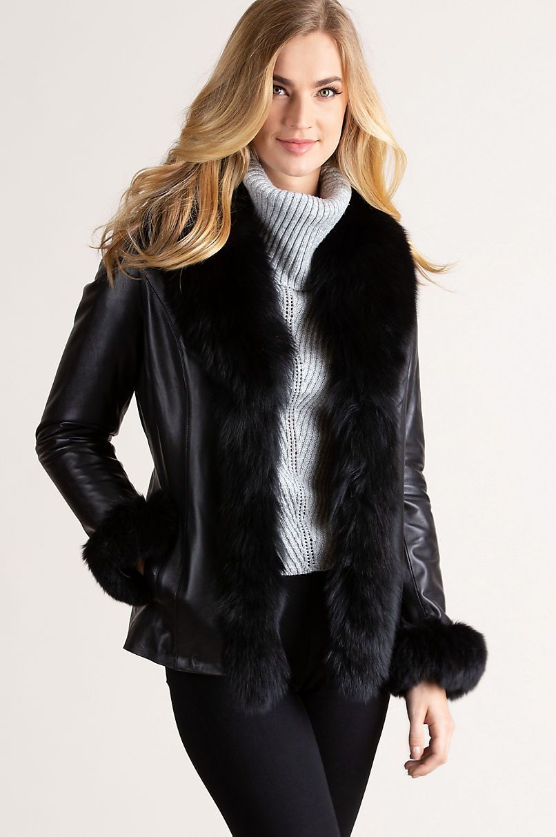 Marilyn Lambskin Leather Jacket with Frosted Fox Fur Trim