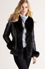 Marilyn Lambskin Leather Jacket with Frosted Fox Fur Trim