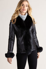 Marilyn Lambskin Leather Jacket with Frosted Fox Fur Trim