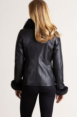 Marilyn Lambskin Leather Jacket with Frosted Fox Fur Trim