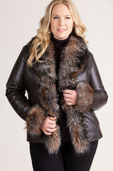 Marilyn Lambskin Leather Jacket with Frosted Fox Fur Trim