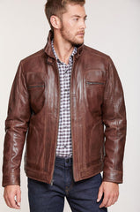Memphis Lambskin Leather Bomber Moto Jacket