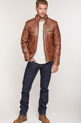 Udo Waxed Lambskin Leather Moto Jacket