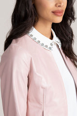 Madeline Cropped Lambskin Leather Jacket