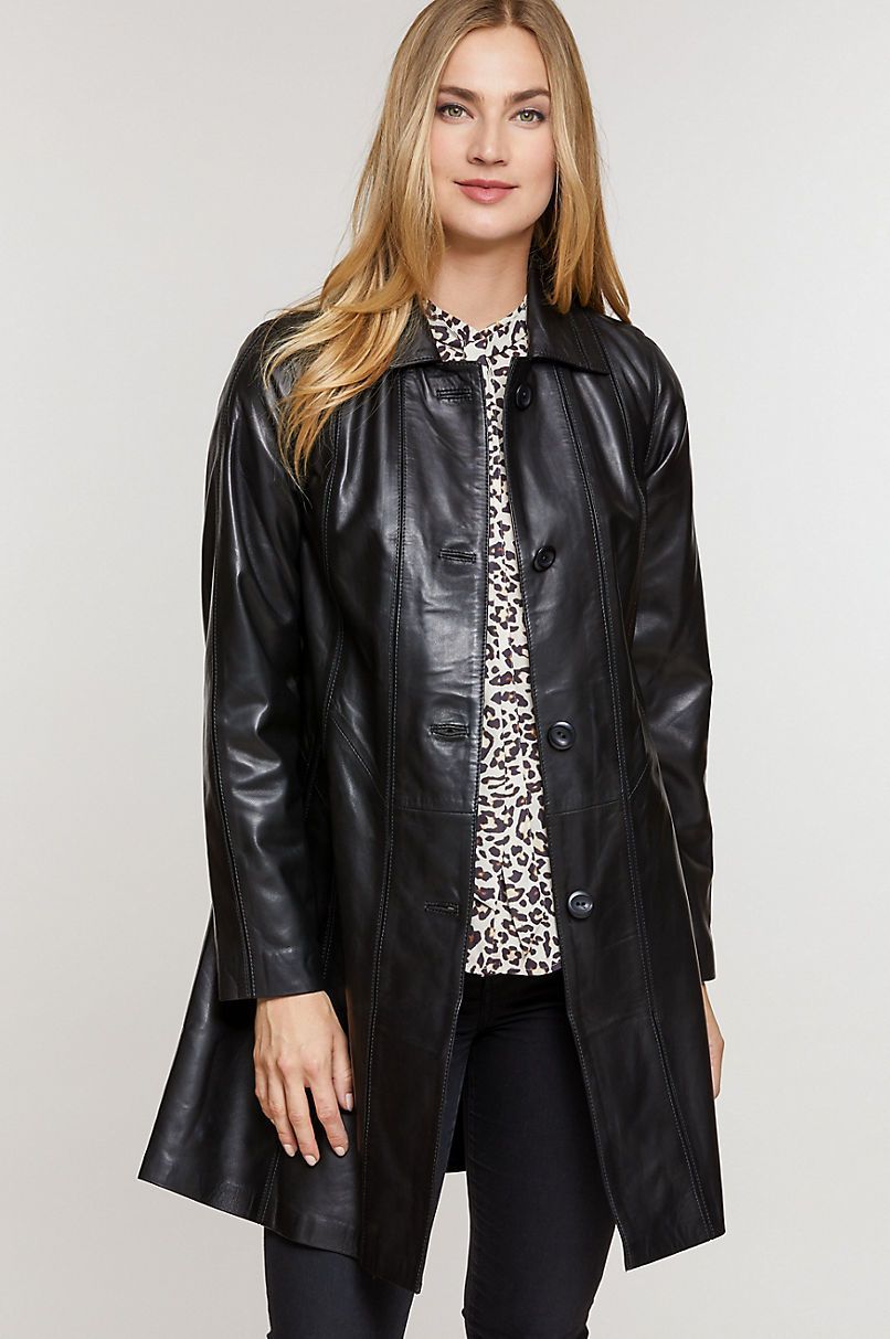 Ava Italian Lambskin Leather Swing Coat