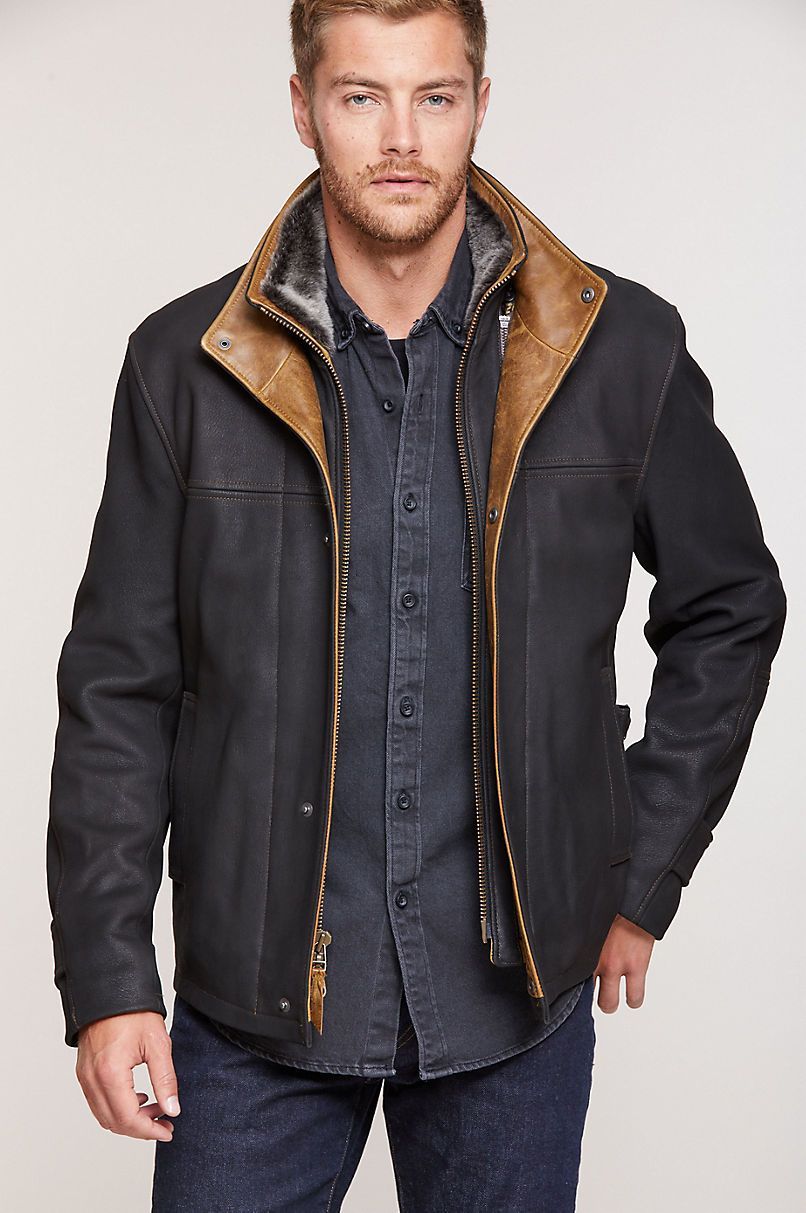 Newsboy Kildare Goatskin Leather Jacket with Removable Shearling Collar