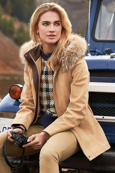 Dana Italian Calfskin Leather Coat with Coyote Fur Trim and Detachable Hood