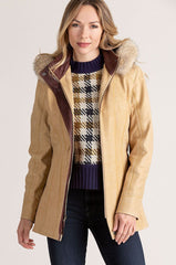 Dana Italian Calfskin Leather Coat with Coyote Fur Trim and Detachable Hood