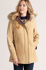 Dana Italian Calfskin Leather Coat with Coyote Fur Trim and Detachable Hood