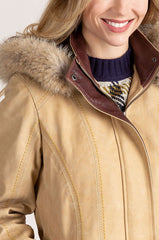 Dana Italian Calfskin Leather Coat with Coyote Fur Trim and Detachable Hood