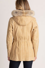 Dana Italian Calfskin Leather Coat with Coyote Fur Trim and Detachable Hood