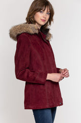 Dana Italian Lambskin Suede Coat with Coyote Fur Trim and Detachable Hood
