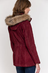 Dana Italian Lambskin Suede Coat with Coyote Fur Trim and Detachable Hood