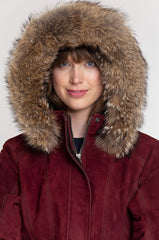 Dana Italian Lambskin Suede Coat with Coyote Fur Trim and Detachable Hood